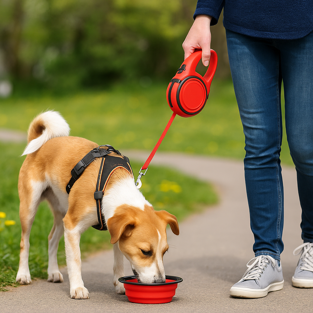 Lomorino 3-in-1 Rollleine mit Napf und Wasserflasche