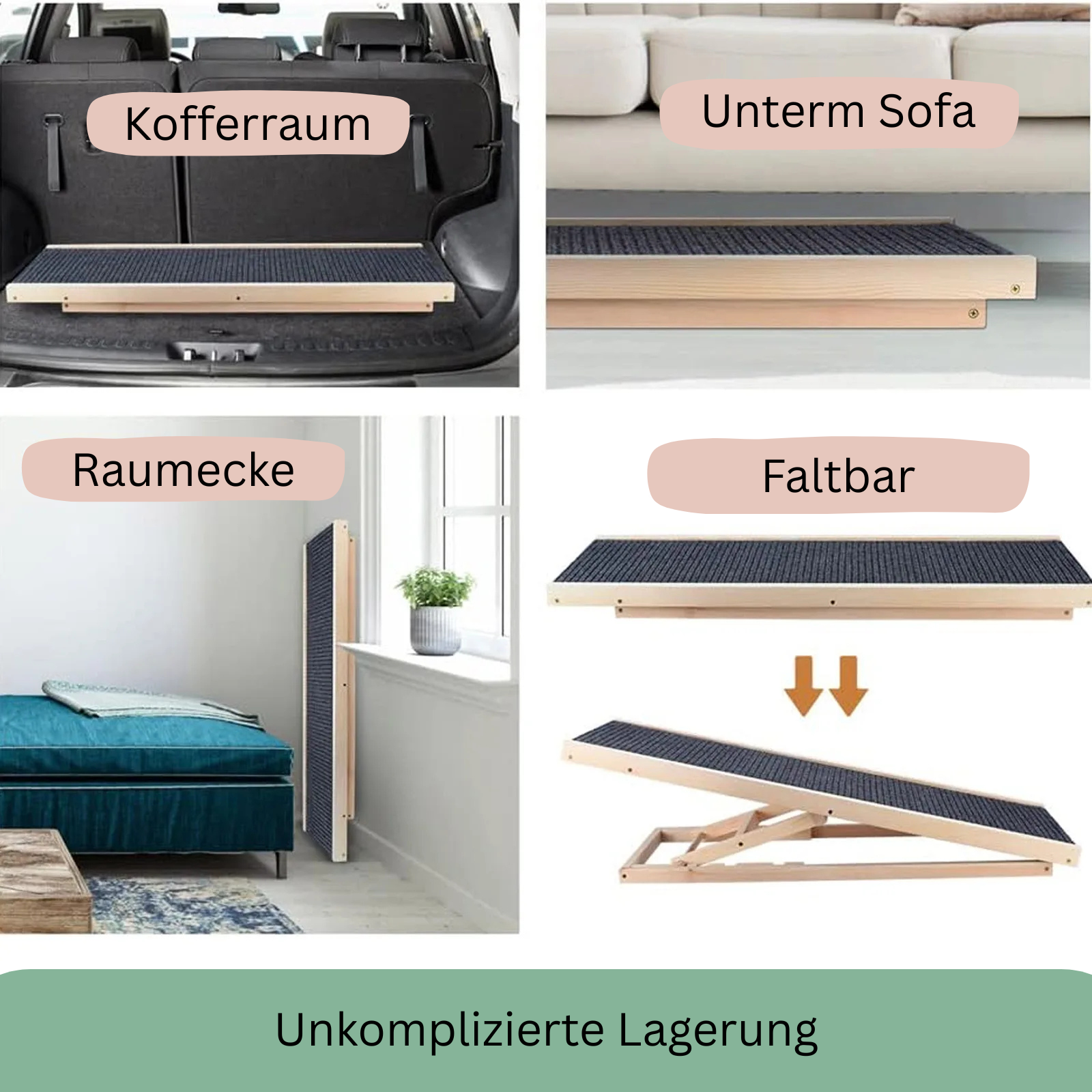 Lomorino Holz Hunderampe 70cm / 100cm mit Teppichbezug